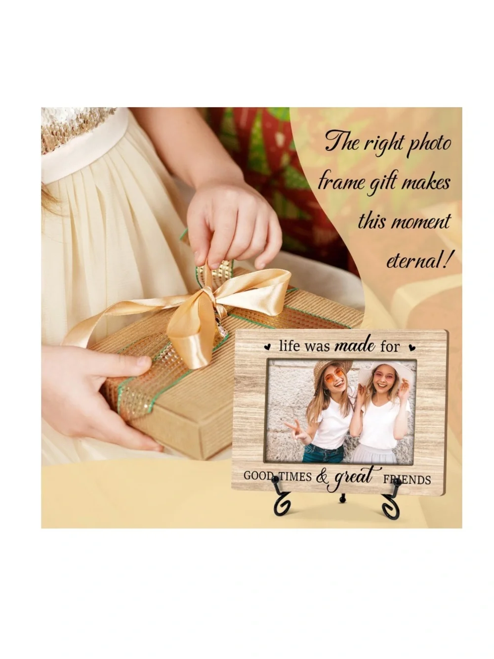 ‘Friends’ Wood Picture Frame with Metal Stand